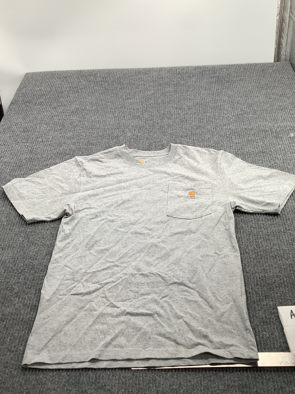 Carhartt Gray Short Sleeve Pocket Tee with Small Orange Logo
